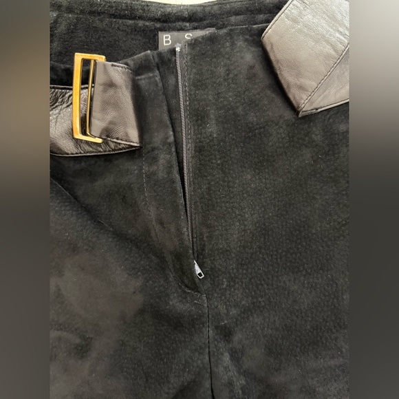 Vintage B.S.L Industry France Black 100% Suede Leather Pants with Leather Trim - Picture 9 of 14